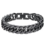 [Richsteel] 喜平 ブレスレット ブラック 4面カット メンズ チェーンブレスレット ステンレス 太め シンプル 男性プレゼント 幅12mm 19cm（黒）