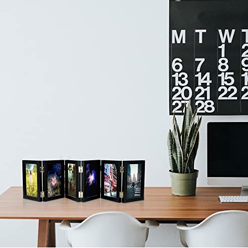 6-Folding Hinged Picture Frames, 5*7 Inch High Definition Natural Wood Picture Frame, Folding Picture Frame, Rustic Desktop Acrylic Frame, Family Photo Collage For Mother's Day,Thanks Giving Day,Christmas, (Black) #TOP5