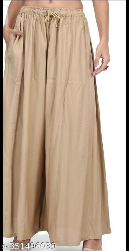Image of Women's Girls Rayon Beige Flayer Pocket Palazzo