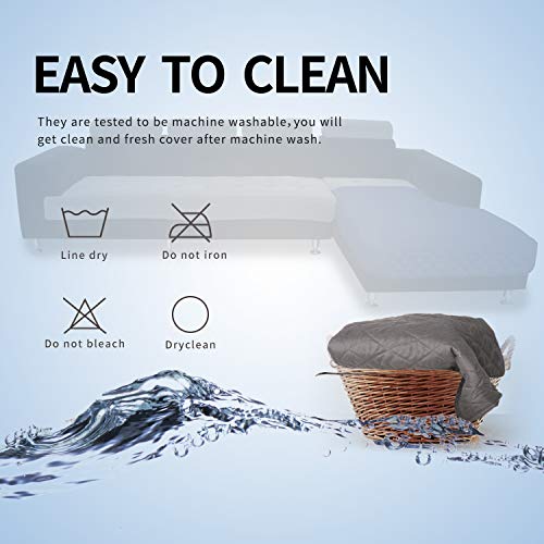 Image of Easy-Going L Shape Sectional Sofa Slipcover 42 x 52 Inches Rectangular Chaise Lounge Reversible Furniture Protector for Pets Kids Children Dog Cat (Gray /Gray)