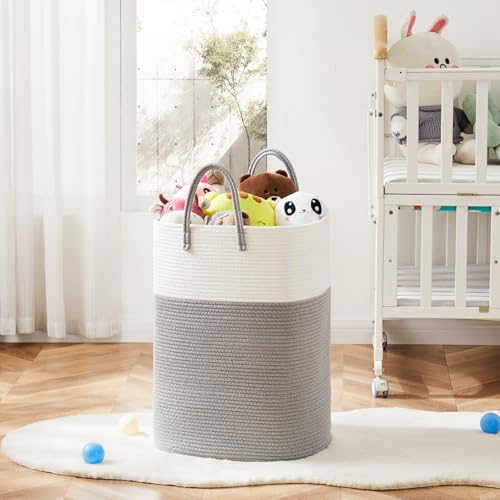 Image of Laundry Basket,Woven Cotton Rope Laundry Hamper,Versatile Storage for Dirty Clothes,Baby Toys,and Blankets in Bathroom, Nursery,and Living Room (Grey, 100L)