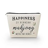 Livel lhood Mahjong Pattern Makeup Bag Chinese Mahjong Canvas Organizer Zipper Pouch Happiness Is Playing Mahjong Cosmetic Bag Birthday Present for Mahj Lovers Women Friends
