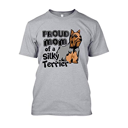 Proud Silky Terrier Mom Short Sleeve Tee, Cotton Shirts, T Shirt Grey,XL