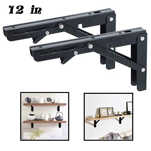 Folding Shelf Brackets - Heavy Duty Metal Collapsible Shelf Bracket for Bench Table
