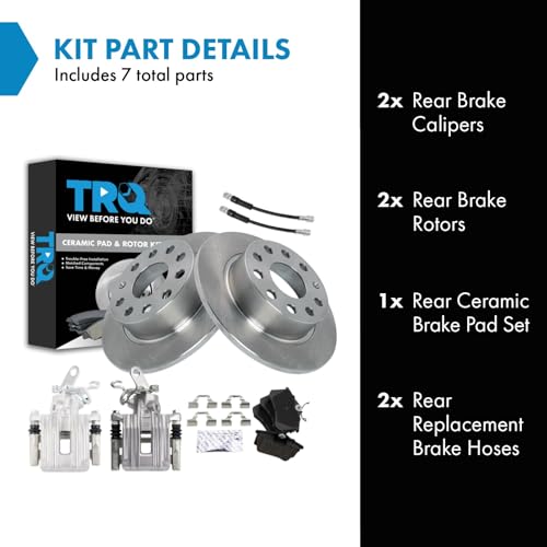 Image of TRQ Rear Brake Pad and Rotor Set Ceramic 253 mm Rotors Calipers Compatible with 2010-2013 Audi A3