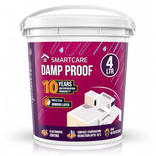 Image of Smart-Care Damp Proof Waterproofing Paint | Fiber-Reinforced Elastomeric Liquid Membrane for Terrace, Roof & Exterior Wall Leakage Protection (White) (4 Liters)