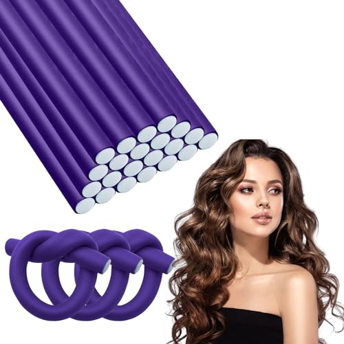 Locken Ohne Hitze Lockenwickler 30 Stück Flexible Lockenstab 250mm mit Durchmesser ø16mm Twist Schaum Lockenwickler Overnight Curls Langes Haar Frisur Design(Violett)