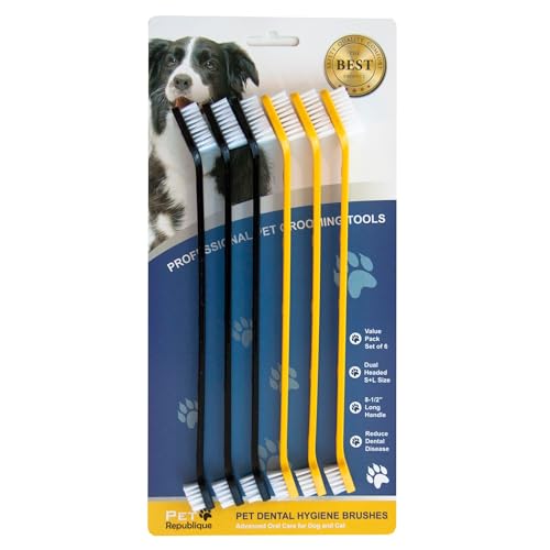 Pet Republique Dog Toothbrush Set of 6 &ndash; Dual Headed Dental Hygiene Brushes for Small to Large...