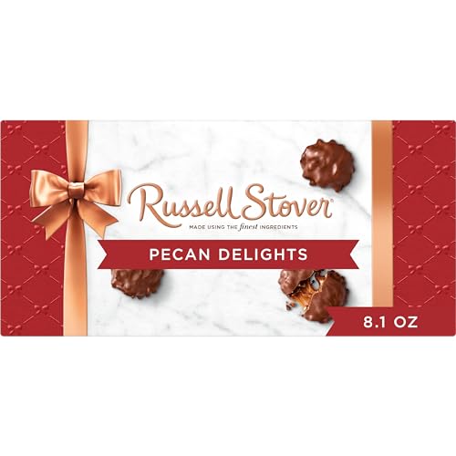 Russell Stover, Pecan Delights, Chocolate Covered Caramel and Pecans, Chocolate Gift Box, 8.1 Ounce