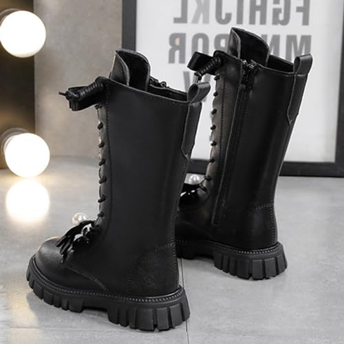 Knee Length Boots for Girls Lace Up Side Zip Combat Boots Girls' High Tall Boots Bow Winter Shoes Little Kids/Big Kids3