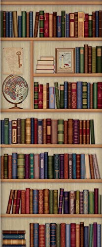 A.Monamour Pegatinas Decorativas de Puerta Autoadhesivo 3D Estantería Llena De Libros Antiguos Vinilo para Puertas Mural PVC Pegatinas de Pared Foto Poster 95x215cm