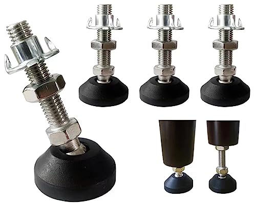 RHUAFET Set of 6 Adjustable Feet M8 x 40 mm, M10 x 30 mm, Silver, Black, Stainless Steel, Round, Furniture Leg, Chairs, Sofas
