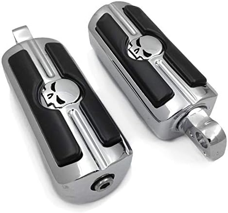 HTTMT - Motorcycle Chrome Male Peg Mount Pair Skull Foot Pegs Rest Compatible with H-D Touring Model [P/N: MT216-051-CD(OLD)]