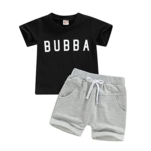 ZIMBRO Baby Boy shorts set Summer Clothes Letter Short Sleeve T Shirt Top Solid Color Cute Infant Toddler Outfit Casual (bubba-black-gery,6-12 Months)
