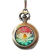Lotus - Reloj de bolsillo con colgante de flor de loto