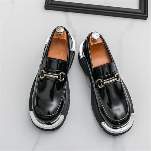 Men's Patent Leather Slip-On Platform Penny Dress Loafers with Metal Decoration Round Toe Non-Slip Lug Sole Shoes for Business Work Daily Formal Party4