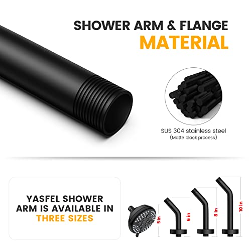 Yasfel Black Shower Arm 8" Shower Extension Arm Pipe With Flange And Teflon Tape For Shower Head & Handheld Shower Head(Sus 304, Matte Black,Npt) #TOP1