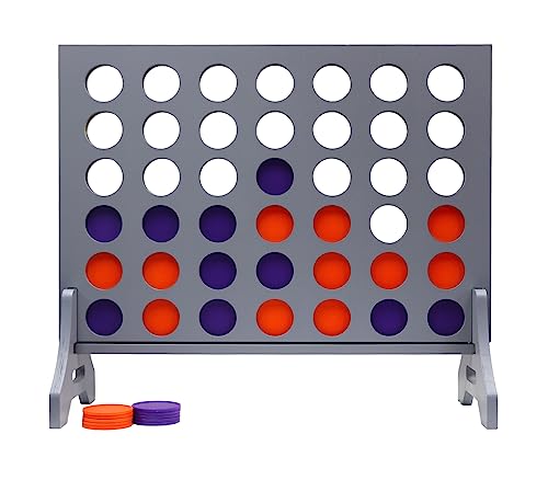 Image of Giant 4 in a Row Game for Family & Adults - Tailgating Pros Jumbo Grey Wooden Four in a Row Indoor & Outdoor Yard Game for Family Party Fun, Portable Activities for Patio, Backyard, and Camping