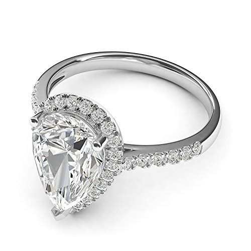 Sterling Silver Simulated Pear-Shaped Diamond Halo Engagement Ring with Side Stones Promise Bridal Ring3