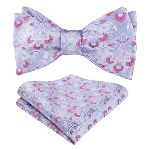 Image of Alizeal Mens 2pcs Floral Pattern Bow Tie Set | Self-tied Pocket Square Colorful Perfect for Weddings Proms Business