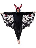 JUOLOET Unisex Adult Mothman Onesie Pajamas Animal One Piece Snug Fit Halloween Costume Sleepwear Homewear（Black Mothman,Small）