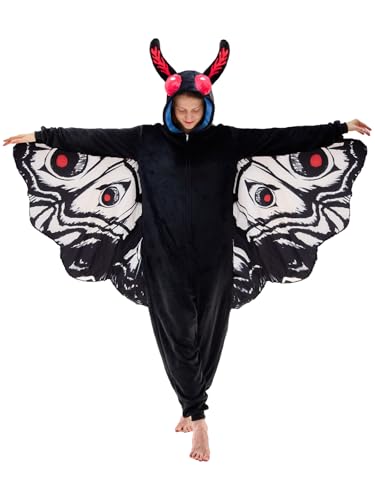 JUOLOET Unisex Adult Onesie Pajamas Mothman Animal One Piece Snug Fit Halloween Costume Sleepwear HomewearBlack Mothman XX-Large