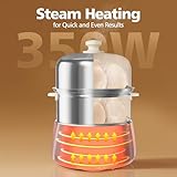 CACHOO - 2-Tier Fast Stainless Steel Egg Boiler with 30 Minute Timer and Auto Shut-Off, Multipurpose Compact Electric Steamer for Cooking and Dishwasher - Beige - Image 4