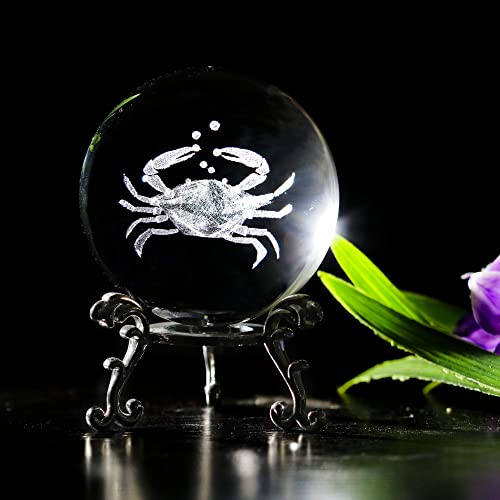Vskikris 3D Crystal Ball With Crab Figurines Glass Balls With Stand 3D Crystal Sphere Paperweight Gifts #TOP15