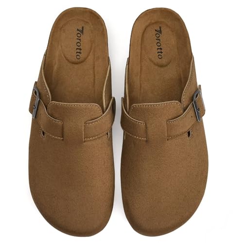 Image of Torotto Womens Clogs Cork Footbed Suede Slippers Arch Support Potato Shoes with Adjustable Buckle