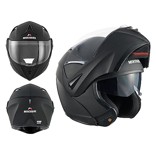 MOCOERL Motorrad Klapphelm - ECE 22.06 Integralhelm Mit Doppelvisier Mattschwarz