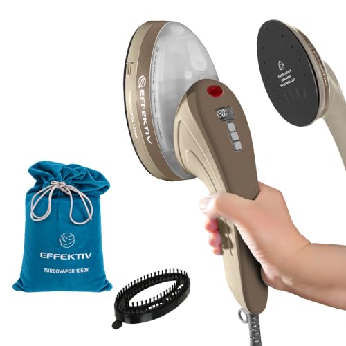 Plancha Vertical Vapor EFFEKTIV, 1800W, 3 en 1 Vapor Vertical Premium, Plancha Ropa con Suela Cerámica, Cepillo de Vapor, Depósito 250ml, Vapor Continuo 750mg/sec, Pantalla led, Autoapagado, Cable 3m