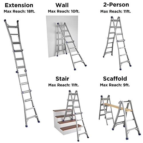 Cosco 18Ft Reach Height Aluminum Multi-Position Ladder,300 Lb. Load Capacity Type Ia Duty Rating #TOP4