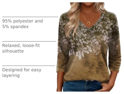 Image of Zeagoo 3 /4 Length Sleeve Womens Tops Casual V Neck Shirts Soft Basic Tees