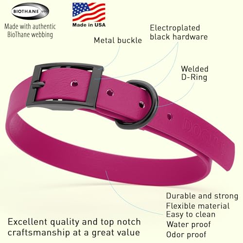 Image of Dogline Biothane Waterproof Dog Collar Strong Coated Nylon Webbing with Black Hardware Odor- Proof for Easy Care Easy to Clean High Performance Fits Small Medium or Large Dogs, Magenta Pink