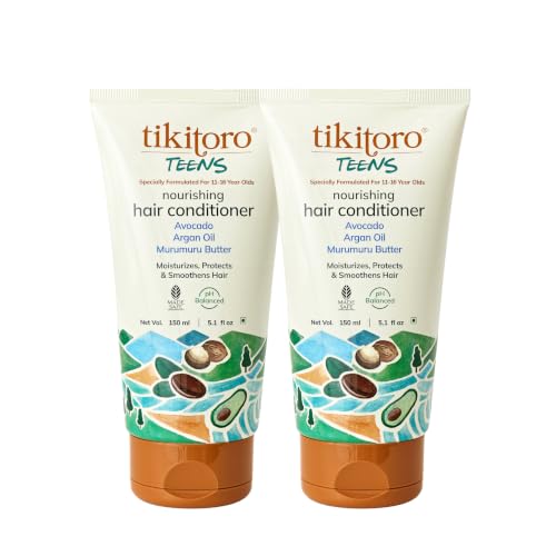 Image of Tikitoro Teens Nourishing Hair Conditioner with Avocado, Argan Oil and Murumuru Butter | Lightweight Conditioner | Controls Frizz & Smoothens Hair - (Age: 11+) (150 ml x 2)