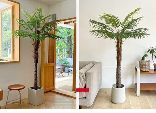 duwanlhridh ヤシの木 観葉植物 人工観葉植物 人工観葉樹 人工木 フェイクグリーン パキラ フェニックスパームツリー 大型 人工樹木トロピカルフェイクツリーヤシプラント 熱帯 造花 おしゃれ インテリア 屋内 屋外 ガーデン ホームヤード パティオ オフィス用 (6葉-90cm) [4]