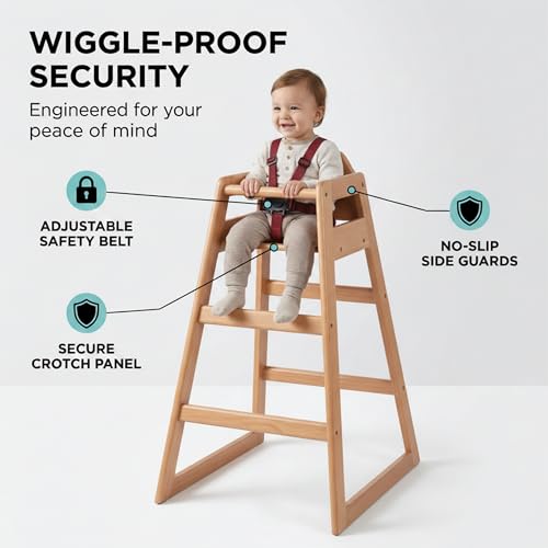 Image of Natural Wooden Bar Height Restaurant High Chair - Stackable Rubberwood Dining Chair for Bar Height Tables, Easy-Clean Finish, Commercial Restaurant Seating