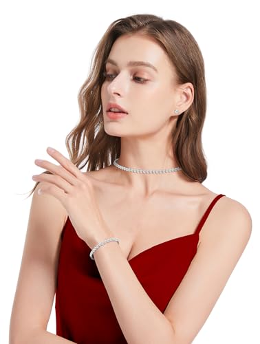 Image of GZWHD Wedding Jewelry Sets for Bride Bridesmaid Women Cubic Zirconia Necklace Earrings Bracelet Set Gift for Mother Friend Wife Daughter Sister Party Prom Jewelry