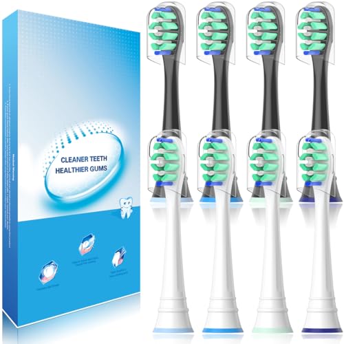 Wardimark Cabezales Compatible con Philips Sonicare Cepillo Eléctrico, 8er Recambio Cepillo Cabezales de Repuesto (4 Negro+4 Blanco, 8 unidad (Paquete de 1))