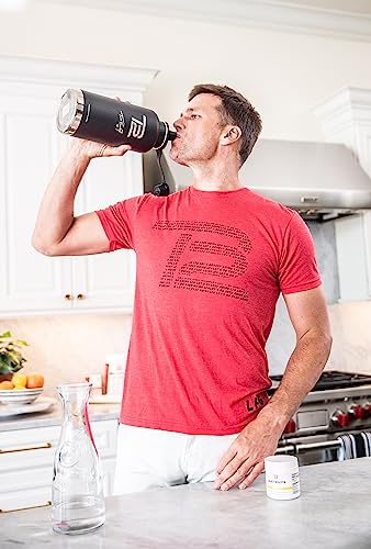 Tb12 64 Oz Insulated Stainless Steel Water Bottle - Wide Mouth, Chug Cap, Leak-Proof, Bpa-Free, Durable, Hydration On-The-Go, Gym, Outdoors, Sports, Camping, Hiking. Engraved With Tom Brady Signature #TOP6
