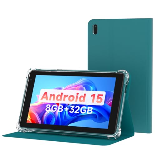 Image of PEICHENG Tablet with Protective Case, 7 inch IPS 1024 * 600 Android 15.0 Tab PC RAM 8GB(3+5Expand)+ROM 32GB Bluetooth 5.0 WiFi6 2.4G+5G 2MP+5MP Dual Cameras (Blue)