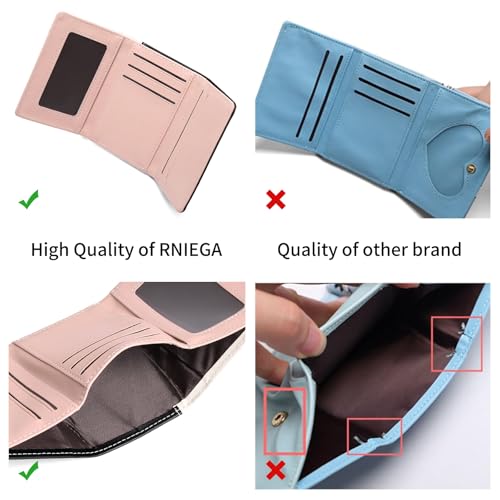 Image of RNIEGA Small Wallets for Women Trifold Vegan Leather Wallet RFID Blocking Card Holders with ID Window
