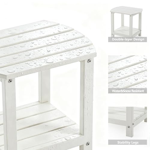 Odporny na warunki atmosferyczne stolik pomocniczy HDPE – 2-poziomowy stolik na patio do paleniska, balkonu, ogrodu, przy basenie i łazience, trwałe, stylowe i wszechstronne meble