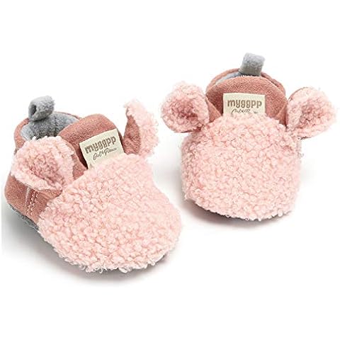 RVROVIC Baby Boys Girls Cozy Fleece Booties with Non Skid Bottom Warm Winter Socks (6-12 Months Infant, A-Pink) Cover
