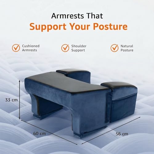 Image of Amazon Basics Foam Lapdesk Pillow for Laptop, Ergonomic Laptop Table Pillow for Bed, Sofa & Floor, Adjustable Height & Side Pocket, Portable Lap Desk for Work from Home, Study & Travel - Navy Blue