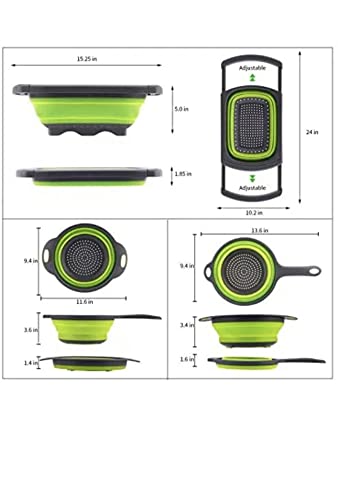Collapsible Colanders - Set Of 3, Adjustable Over The Sink Silicone Foldable Round Fruits, Vegetable, Food Draining Colorful Baskets And Pasta Strainer With Handle For Kitchen - 6/4/2 Quarts (Green) #TOP1