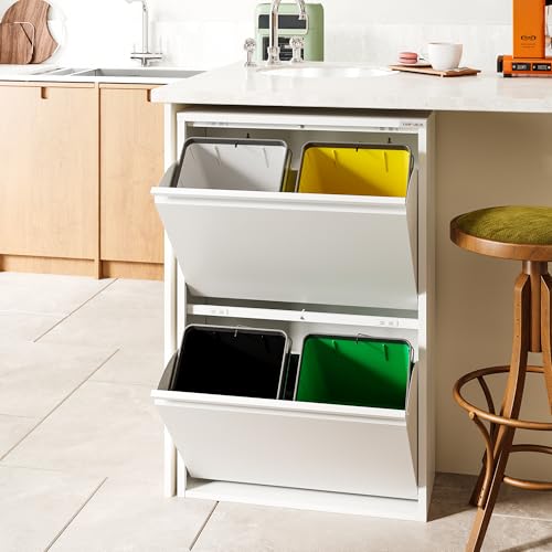 VEEHAUS Küche Mülleimer Für Den Vielseitigen Einsatz Mit Klappen Aus Edelstahl Stilvoller Abfalleimer Für Eine Effiziente Und Praktische Aufbewahrung Weiß (4 x 15 LT - 60 LT)