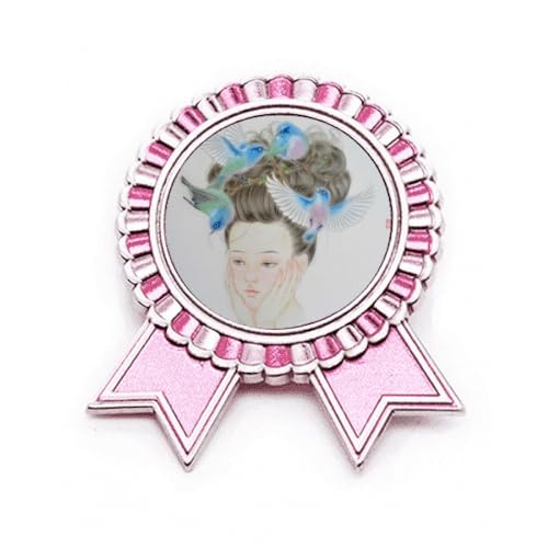 Broche oiseau bleu motif peinture chinoise rose broche métal taille M