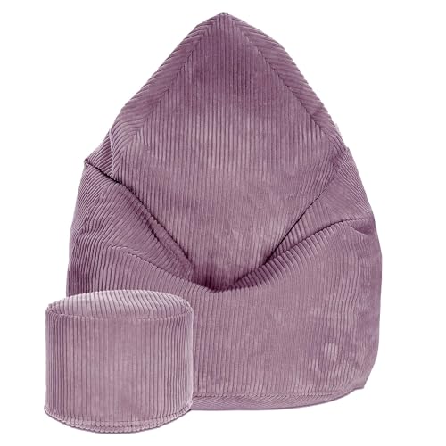DreamRoots Sitzsack Cord Erwachsener Sitzsäcke Jugendlicher Teenager 80x80x120cm - Sitzsack mit Füllung, Hocker, Lehne und Bezug - Bean Bag Chair - Sitzkissen Boden