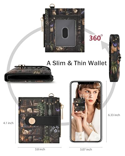 Image of Keychain Wallet Wristlet for Women,RFID Small Goth Book Wallet | Wallet Wristlet with Zipper Coin Pocket,Vegan Leather Card Wallets for Women, 2 ID Window,Gift